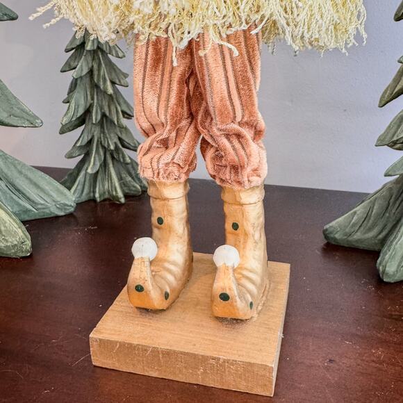 Vintage Folk Art Belsnickle Tabletop Decor-Fluffy Beard-Green Velvet Cloak-21"H - Picture 3 of 9